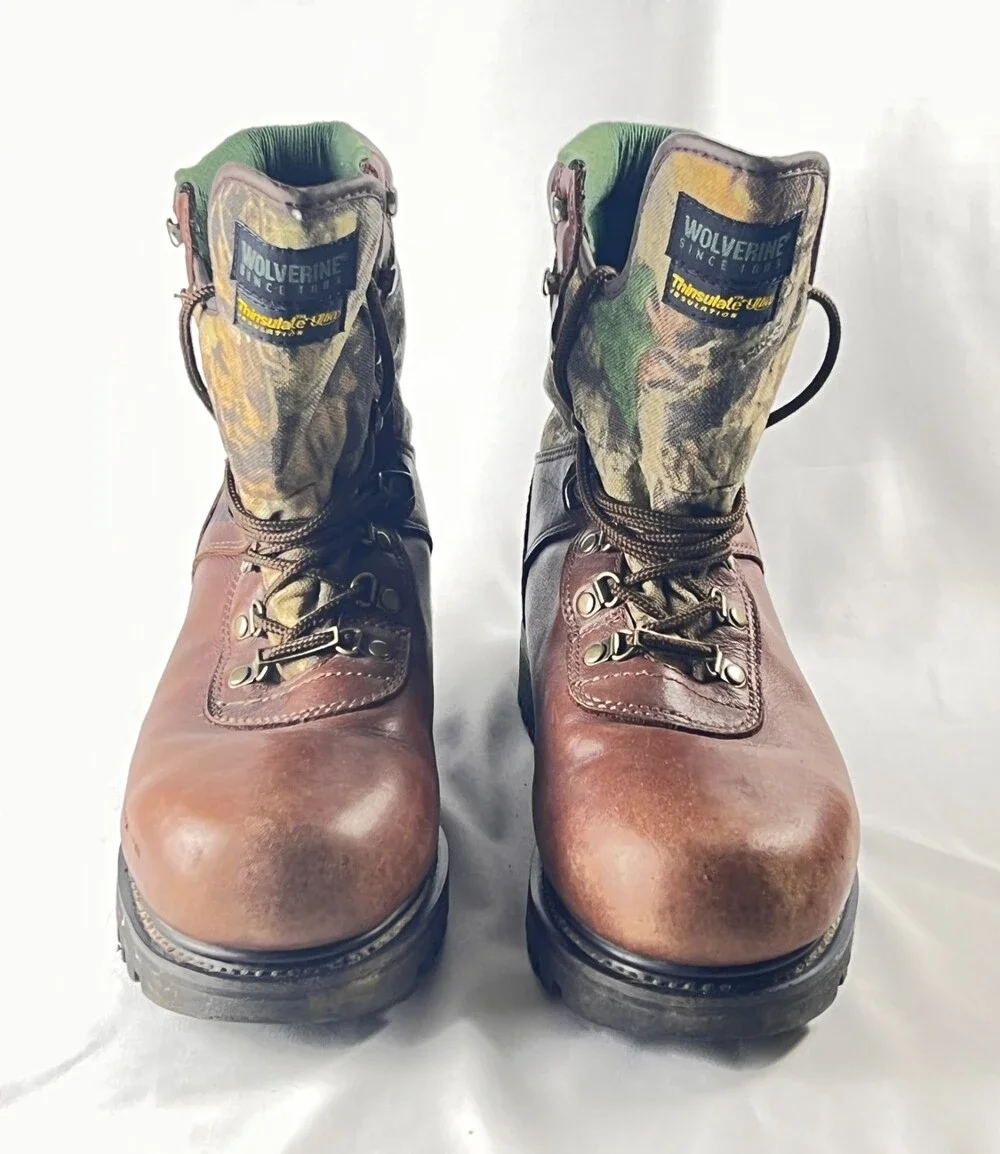Wolverine Goretex Thinsulate Camo Hunting Boots Men US 10 1/2 Leather Lace Up